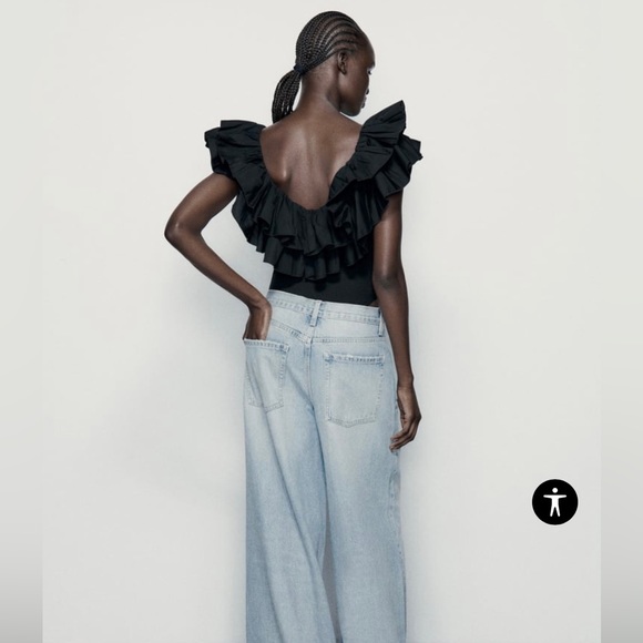 Zara Ruffled Rib Bodysuit- White - Picture 6 of 7